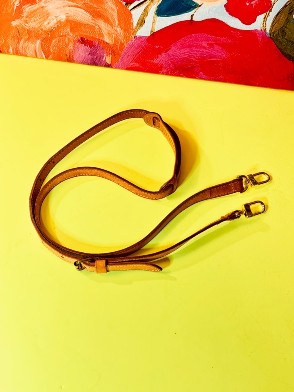 Adjustable Tan Leather Bag Strap with Gold Hardware - Picture 8 of 9